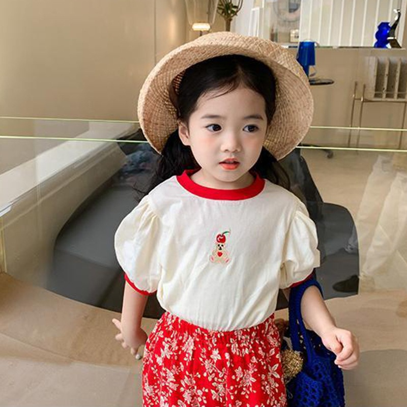 Bobora Áo Kiểu Tay Phồng Thêu Họa Tiết Chấm Bi Phong Cách Hàn Quốc Xinh Xắn Cho Bé Gái