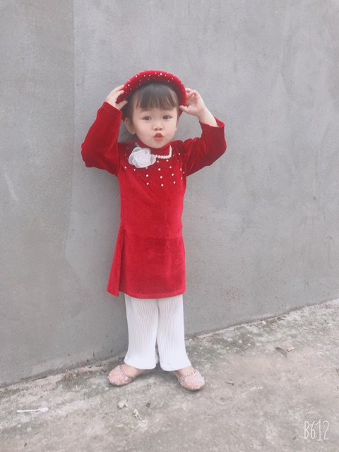 Cặp áo dài cách tân nhung cho bé trai và bé gái  9- 26kg có ảnh thật