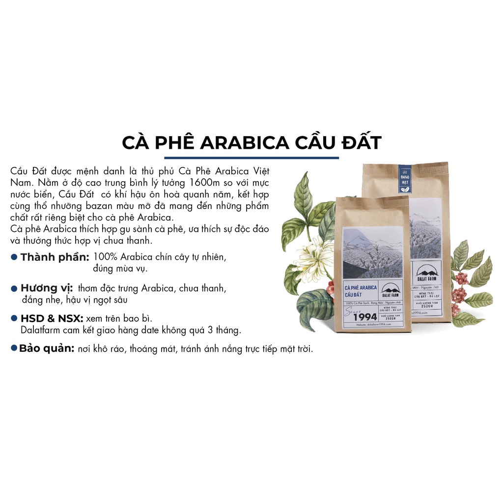 Cà Phê Arabica Cầu Đất Dalat Farm - Túi 250Gr (Dạng hạt)