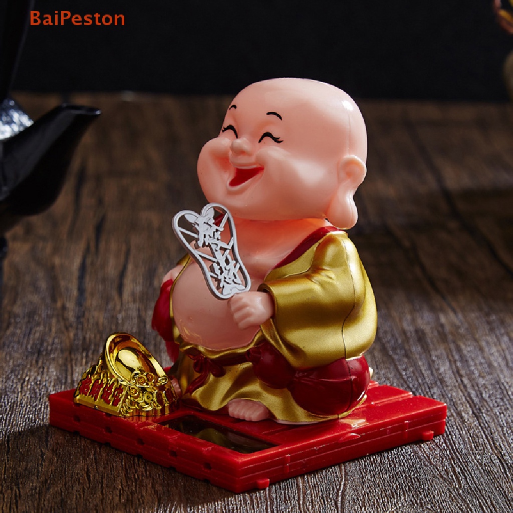 [BaiPeston] Phụ Kiện Mặt Dây Chuyền Trang Trí Gương Chiếu Hậu Xe Hơi Hình Chú Tiểu Lắc Đầu Lắc Bằng Năng Lượng Mặt Trời Nhỏ May Mắn Quà Tặ