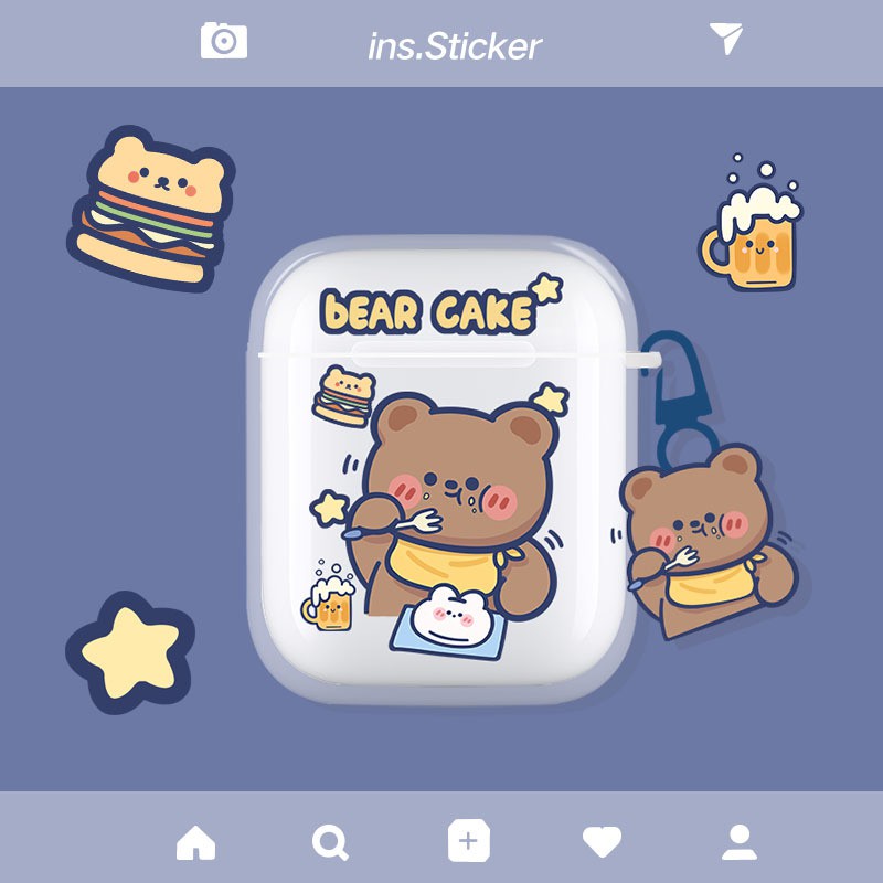 [Tặng kèm móc khoá] Airpods 3 IN01 Case airpods 1/2/3/PRO Bear cake - Peach milk in hình dễ thương 1501 CAIN01
