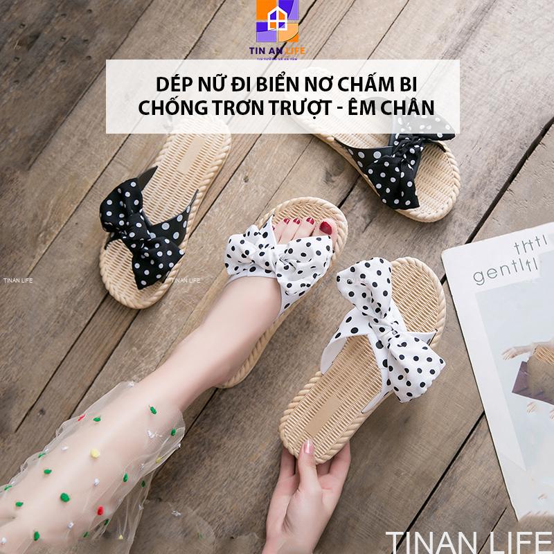 Dép Nữ Đi Biển Nơ Chấm Bi Êm Chân, Bám Sàn Không Trơn Trượt