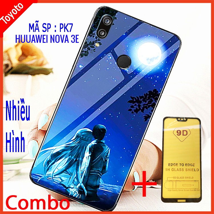 COMBO ỐP LƯNG HUAWEI NOVA 3E (ốp lưng kính 3D + tặng kèm 1 kính cường lực full màn hình)