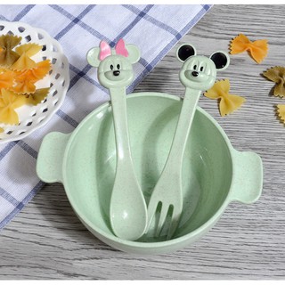 Bát ăn dặm  kèm thìa dĩa chất liệu lúa mạch