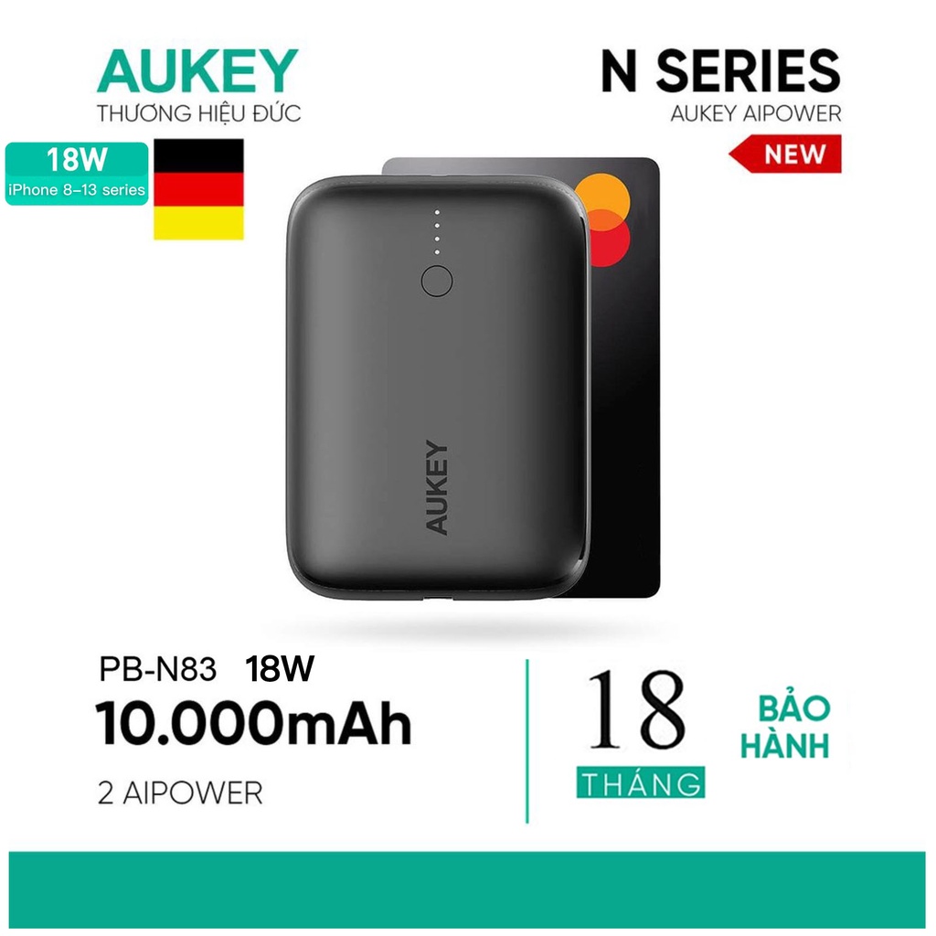 Sạc Dự Phòng Aukey PD 20W PB-N83 (18W) / N83S (20W) 10000mAh Siêu Mỏng, Sạc Nhanh USB-C PD 20W (in),USB-A PD 18W (out)