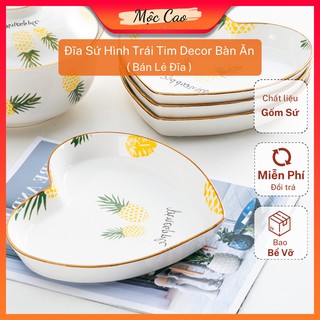 Đĩa sứ, chén sứ trang trí hình trái tim họa tiết dứa decor phụ kiện bàn ăn nhà hàng