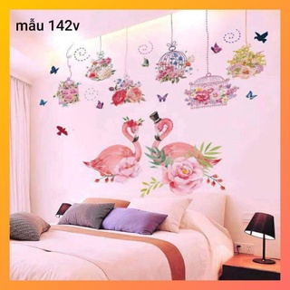 Decal dán tường lẵng hoa và đôi hạc hồng