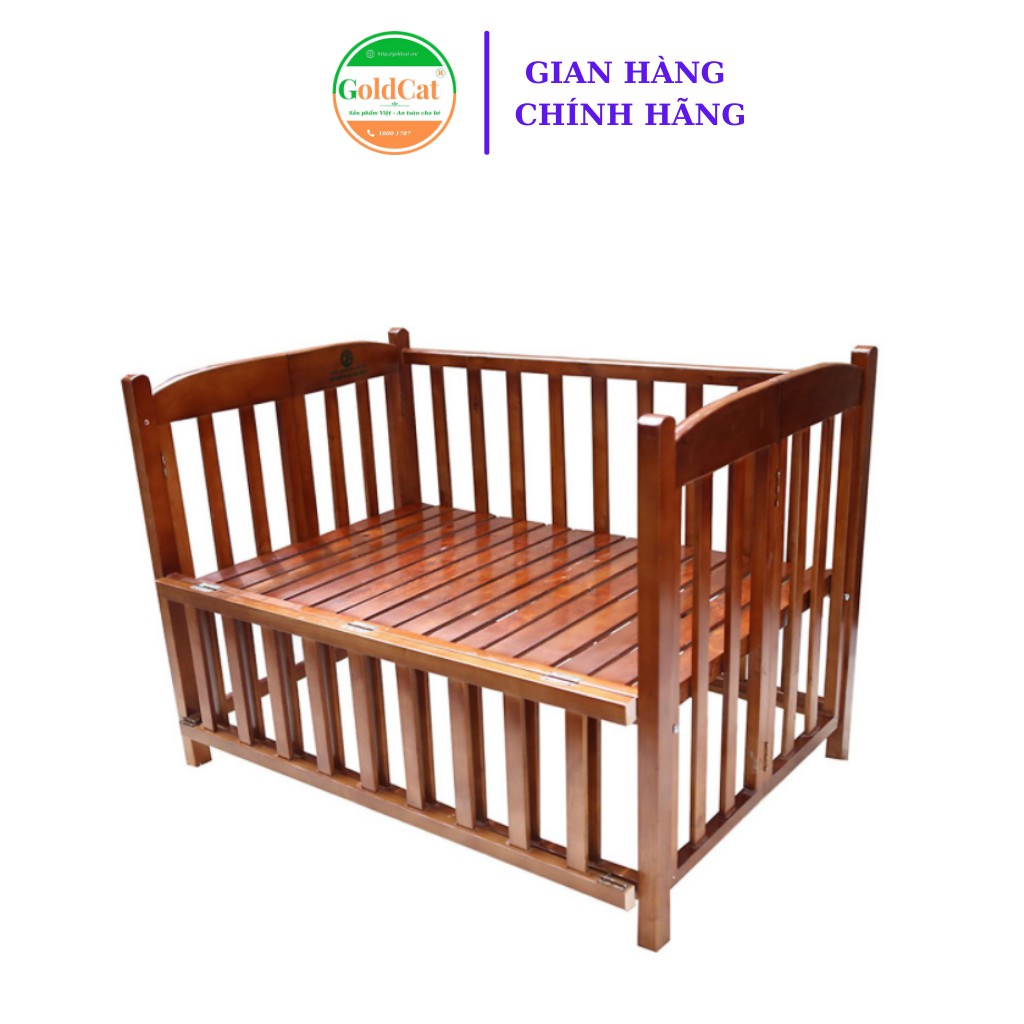 Cũi  giường cho bé Goldcat  2in1 chất liệu gỗ Quế màu cánh gián, bảo hành 3 năm.