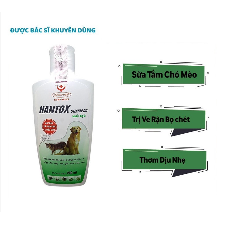Sữa Tắm Tri Ve Rận Bọ Chét Chó Mèo Hantox Shampoo 200ml