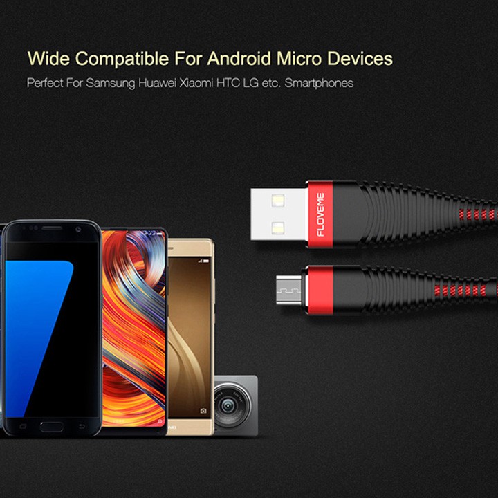 Dây sạc điện thoại chất liệu nylon dài 1m thiết kế cổng Micro USB tiện dụng