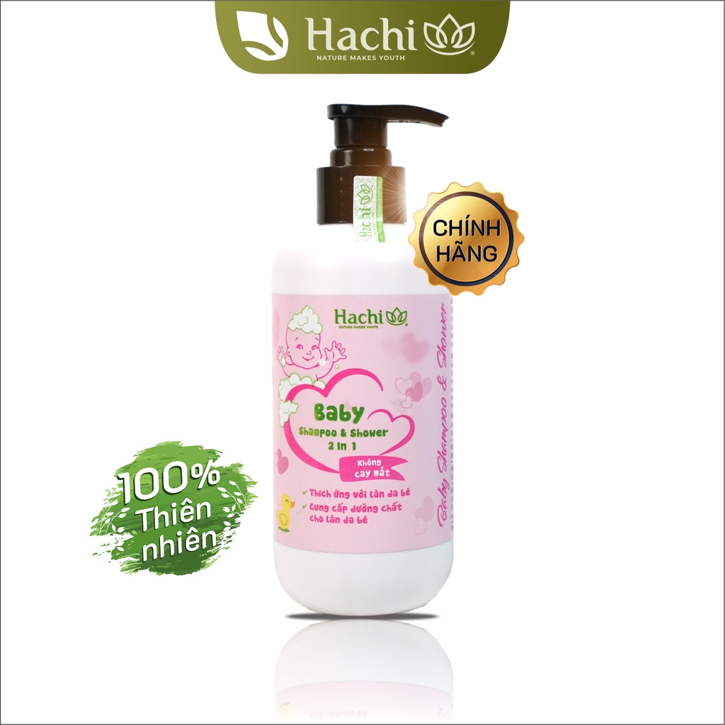 Dầu Tắm Gội Hachi Baby Trẻ Em 2 Trong 1 Không Cay Mắt Dành Cho Bé 350ml Màu Hồng [Chính Hãng] Sữa tắm trẻ em Hachi