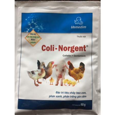 Coli Norgent dùng cho phân xanh, phân trắng trên gia cầm 50g
