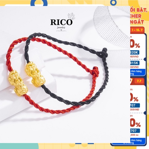 Vòng tay Chỉ đỏ may mắn mix bi bạc, bi vàng, Tỳ hưu thu hút Tài lộc May mắn - Phong Thủy RICO