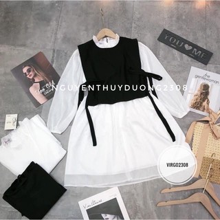 [Ảnh thật/Sẵn]Set váy baby doll thắt nơ eo siêu xinh