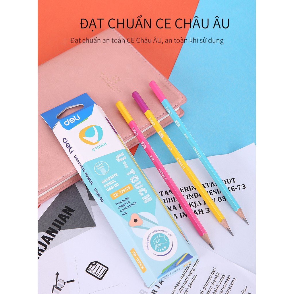 Hộp 12 chiếc Bút chì tam giác 2B Deli EU53100