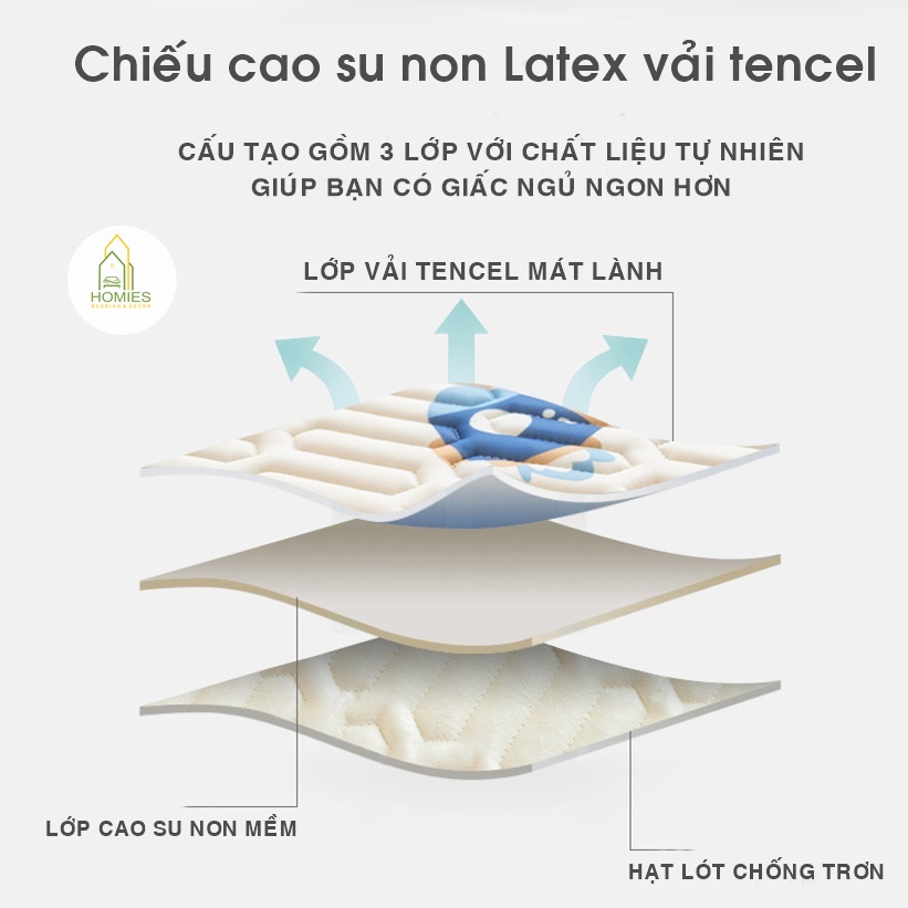 Chiếu điều hòa cao su non, Chiếu tencel latex thái lan nhập khẩu cao cấp - Tặng Kèm 2 Vỏ Gối