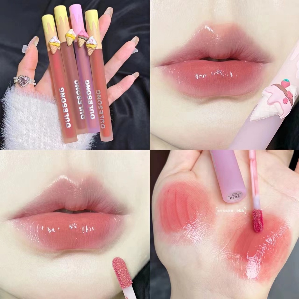 Sexy Moisturizing High Gloss Pink Ice Cream Lip Glaze Red Matte Lipstick Makeup Lasting Color Non-Stick Cup Lipgloss 2022 CEP
