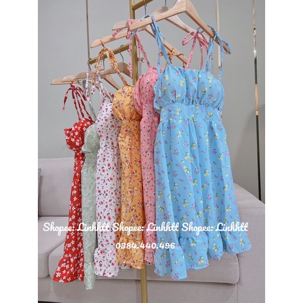 Đầm hai dây cột vai hoa nhí sẵn mút Ullzang