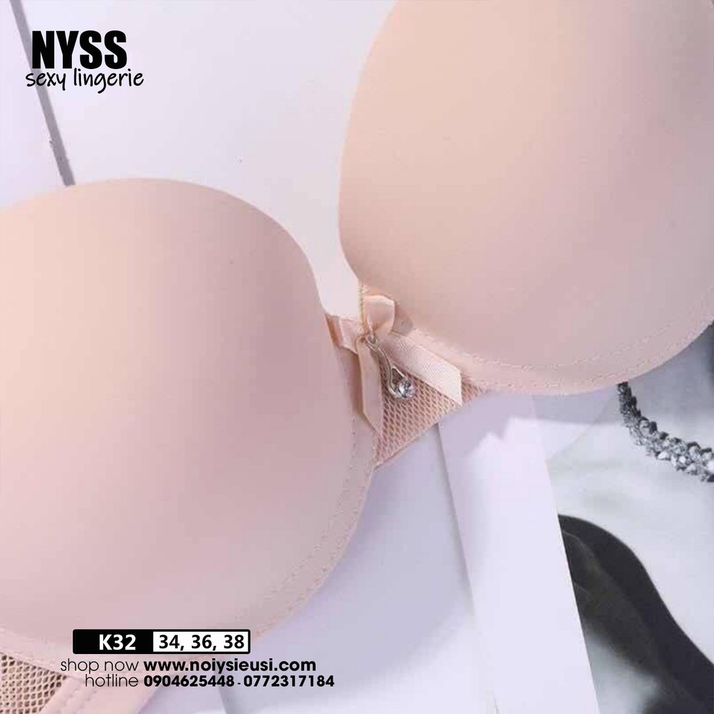 Áo nâng ngực Baqiya ANK32 - áo ngực có gọng mút đúc dày 3cm đính nơ dây lưng phối lưới nâng ngực hoàn hảo