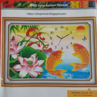 Tranh thêu chữ thập 3d cha mẹ có đồng hồ
