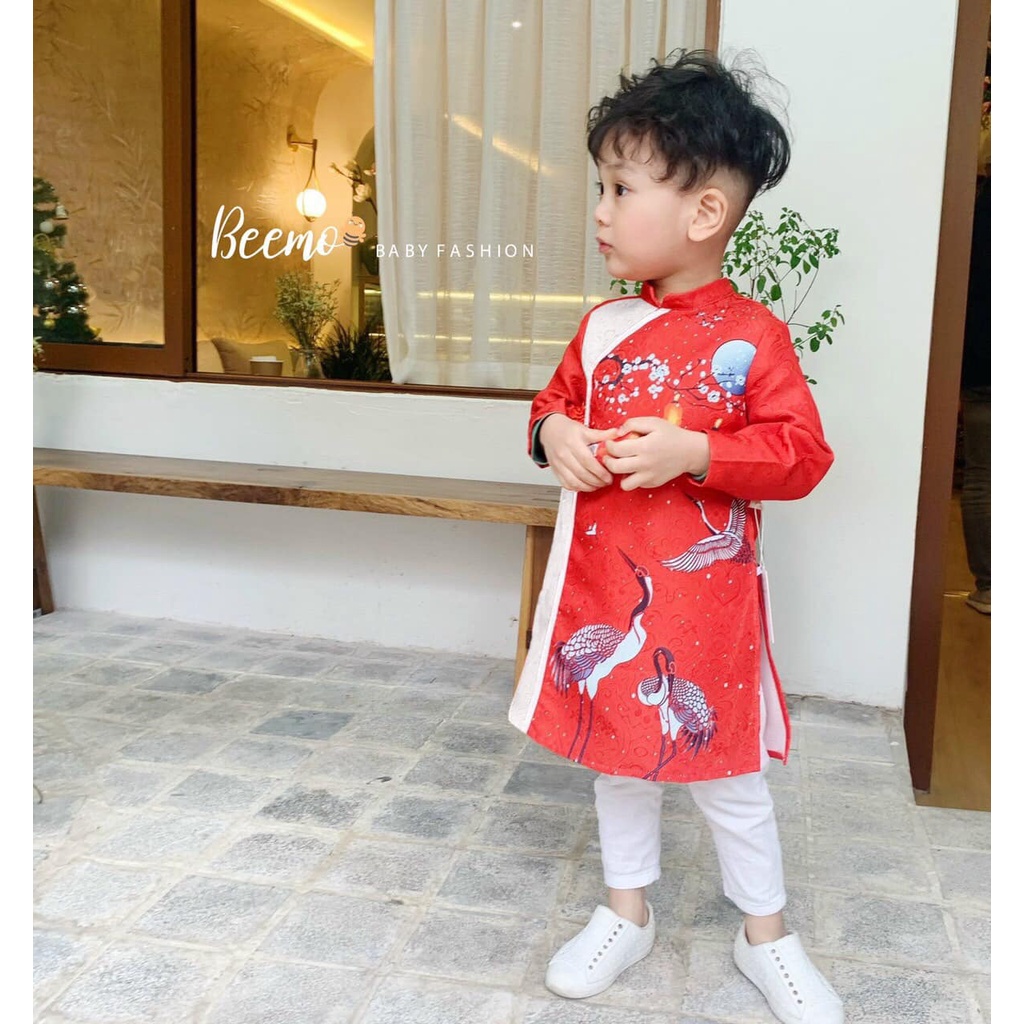 Áo dài bạch hạc vần mây cho bé trai
