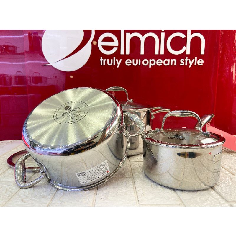 Bộ nồi elmich Inox cao cấp 3 lớp đáy liền Trimax XS EL-3743 size 16, 20, 24cm