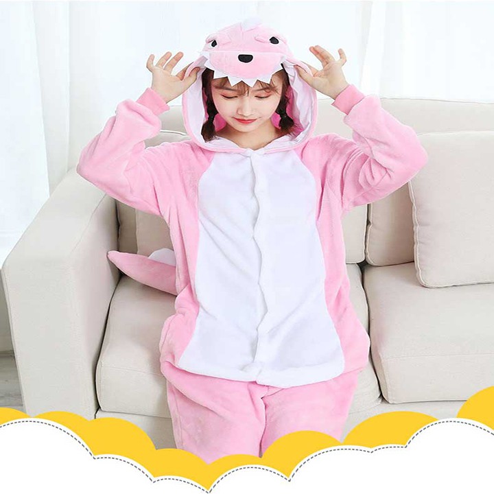 Bộ Đồ Thú Khủng Long Hồng Liền Thân Cho Nam Và Nữ Chất Mềm Mịn | BigBuy360 - bigbuy360.vn