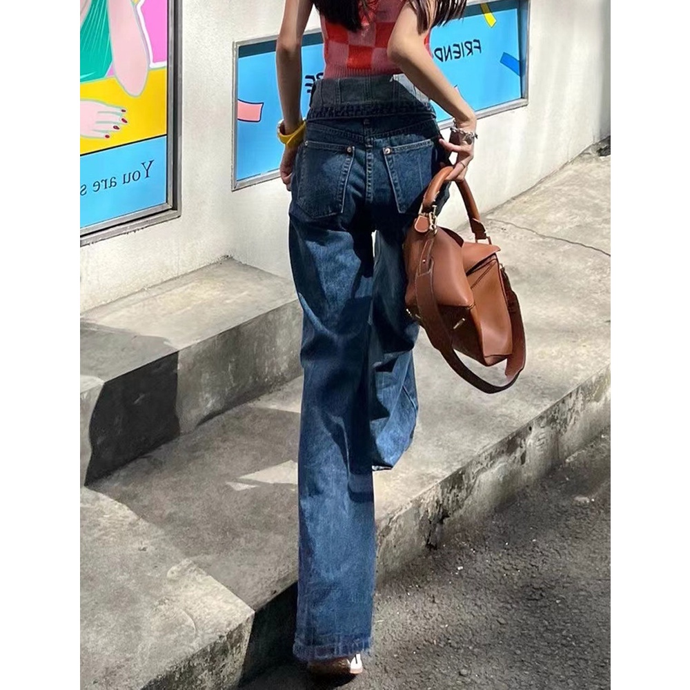 American Retro American Simple Buttoned High Waist Jeans For Girlfriends