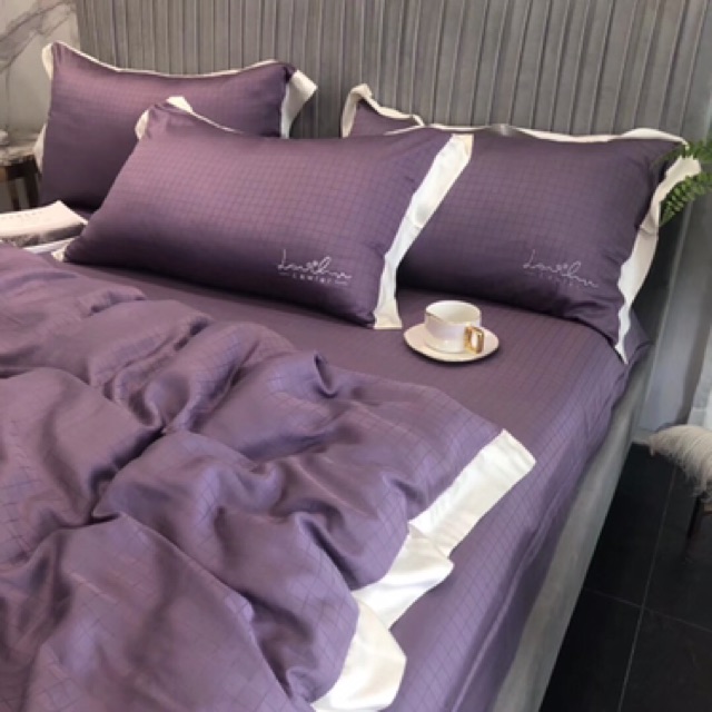 #Drap_Tencel_100s siêu VIP - Set chăn ga Tencel ô vuông vân chìm mẫu mới
