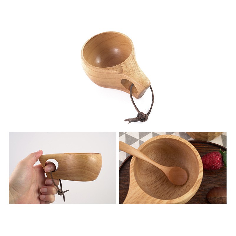 Cốc gỗ Kuksa Bushcraft nguyên khối lên màu tự nhiên