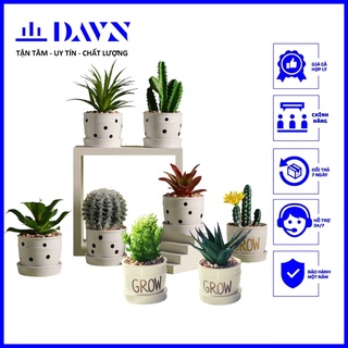 Chậu cây giả mini trang trí để bàn DA680, chậu gốm sứ trắng đẹp, thân cây bằng cao su mềm dẻo như thật, bền màu lâu dài