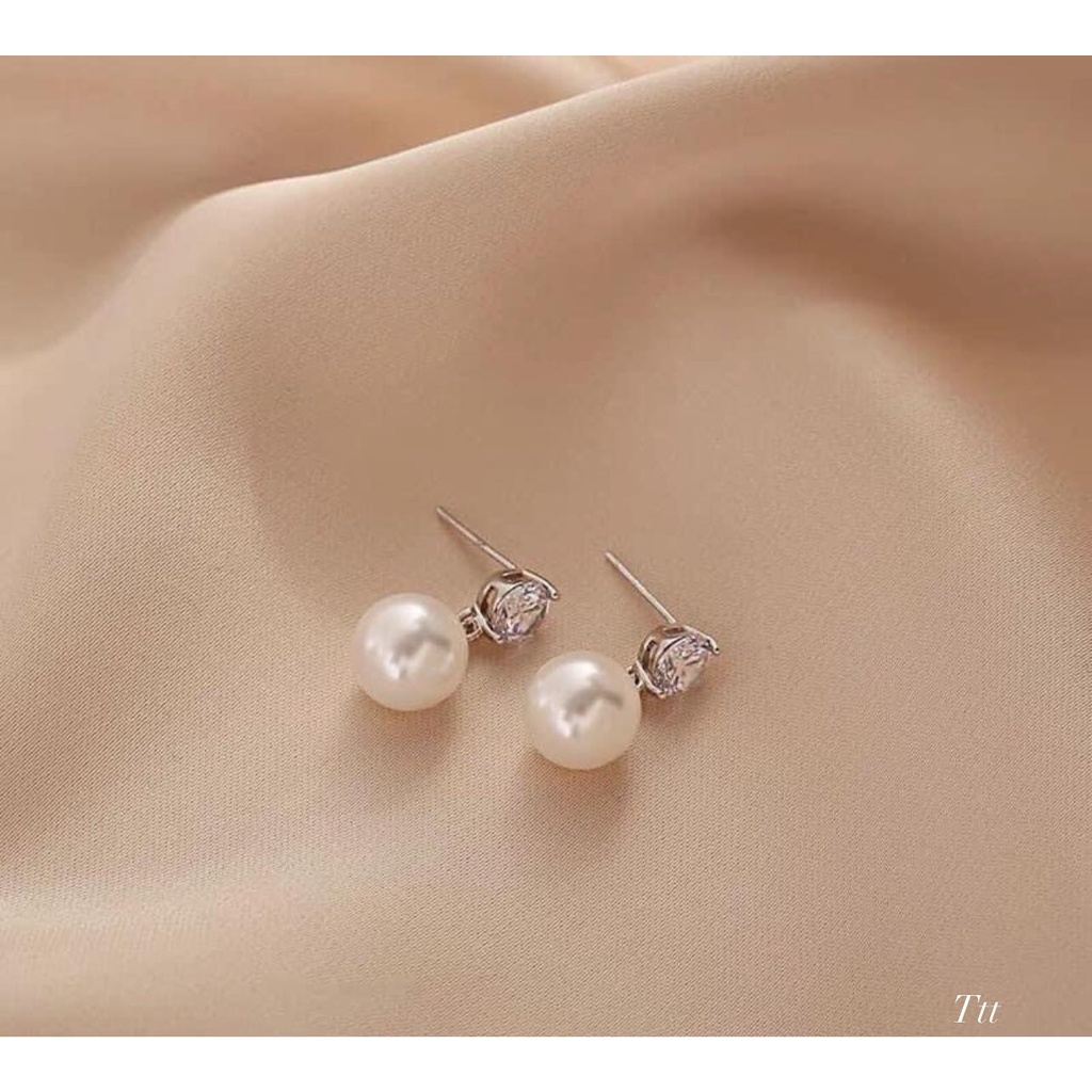 Bông tai treo ngọc trai giả bạc ta