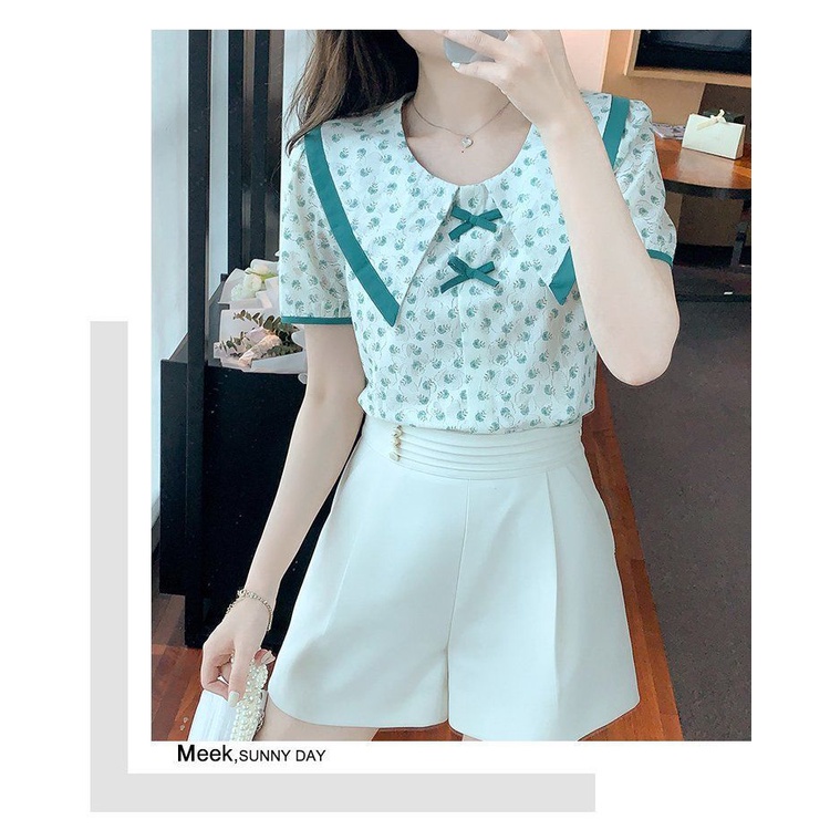 Áo Sơ Mi chiffon Tay Ngắn Dáng Rộng Thắt Nơ Thời Trang Mùa Hè Cho Nữ