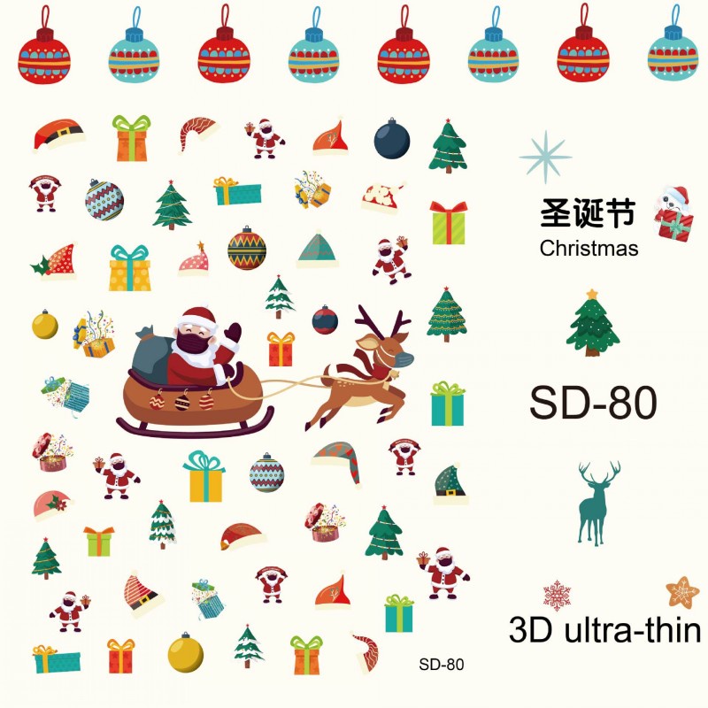 [Hàng mới về] Tờ miếng dán móng tay họa tiết giáng sinh nhiều màu sắc xinh xắn