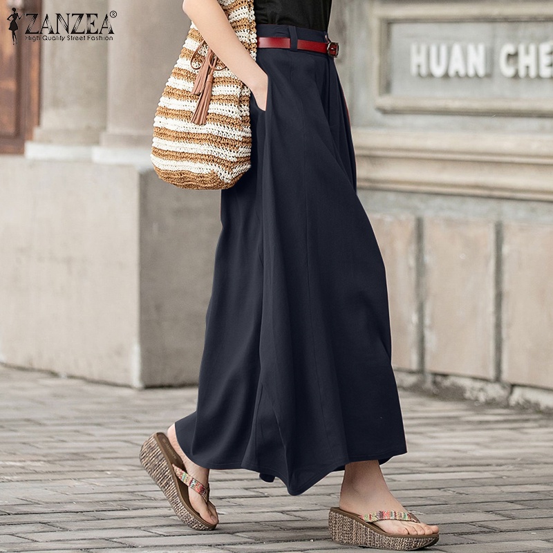 Chân váy ZANZEA dài lưng cao màu trơn thời trang vintage cho nữ