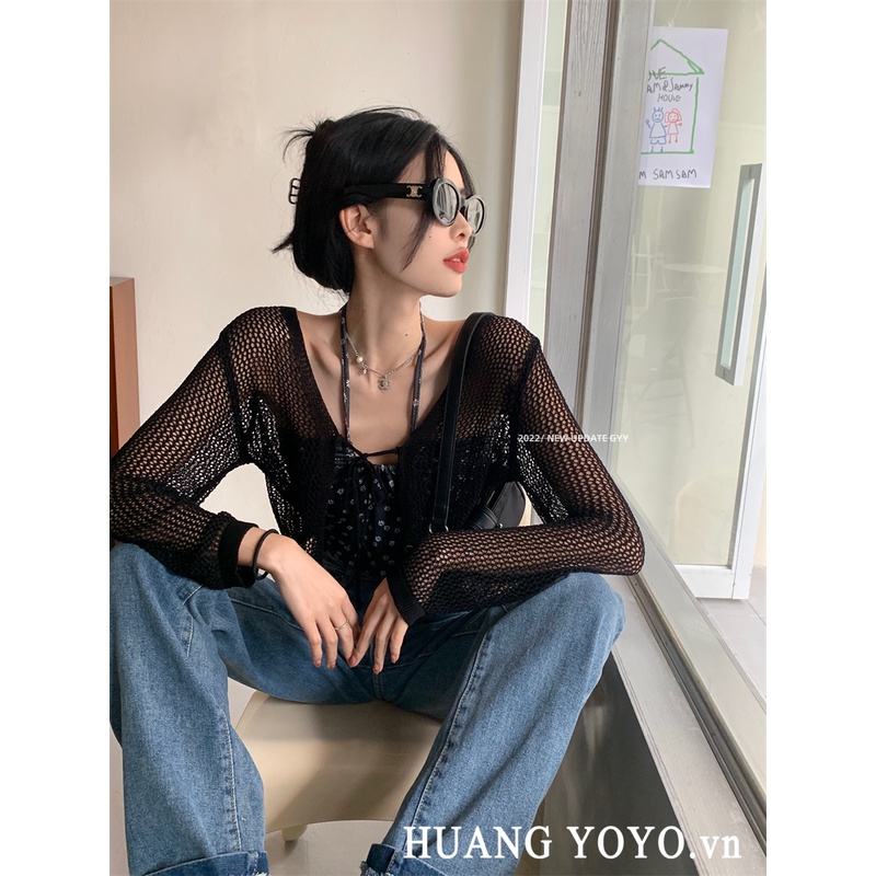 HUANG YOYO Áo Khoác cardigan Dệt Kim Họa Tiết Hoa Thời Trang Hàn Quốc Cho Nữ
