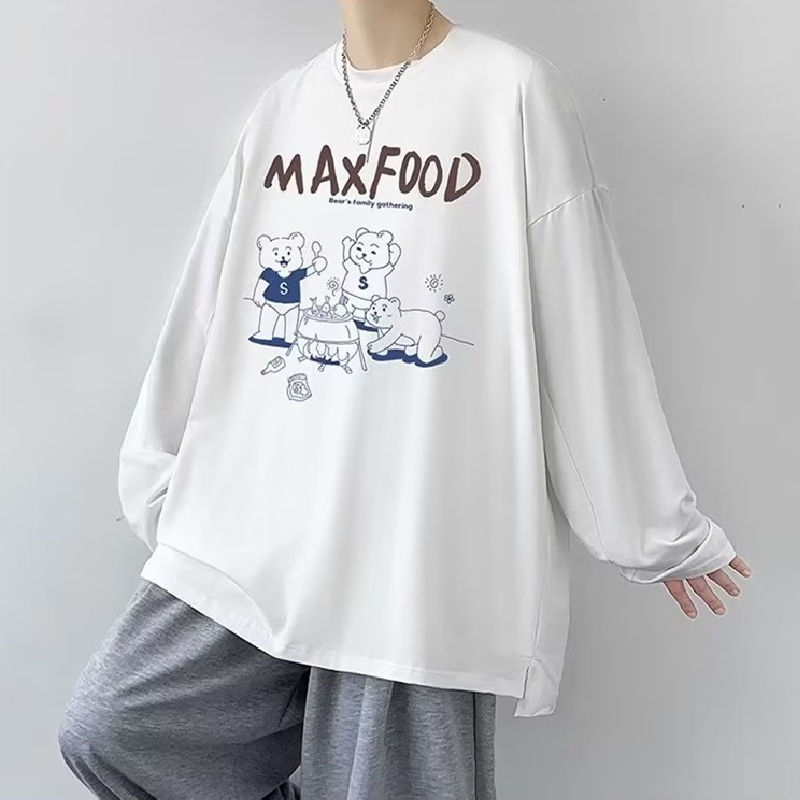 Áo Thun Tay Dài Dáng Rộng In Họa Tiết Gấu Hoạt Hình Thoải Mái Thời Trang Cho Nam Và Nữ size M-5XL