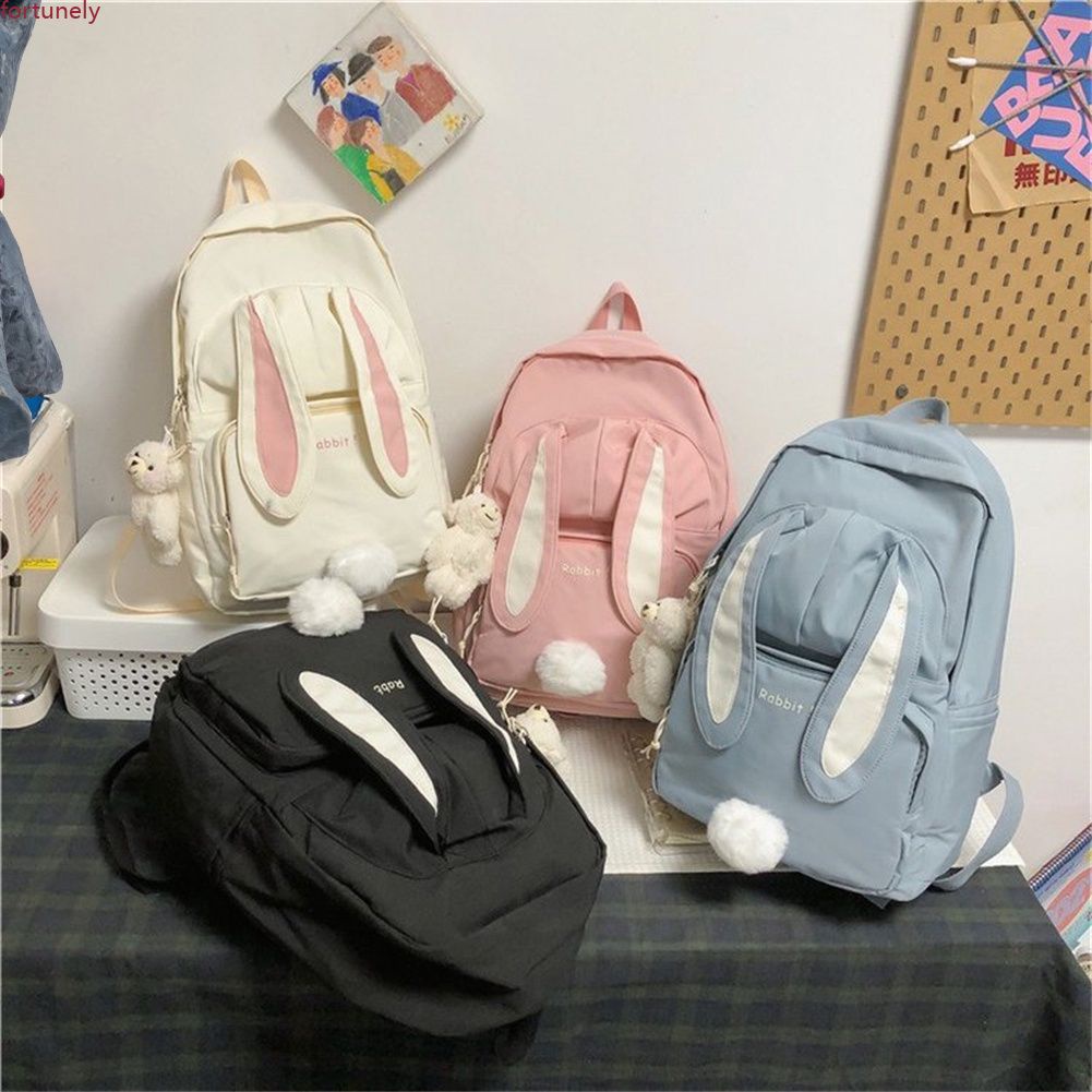 Thỏ Bé Gái Ba Lô Đi Học Nữ Công Suất Lớn Kawaii Lưng Mochila Hồng Nữ Bagpack Nylon Hoạt Hình Schoolbag