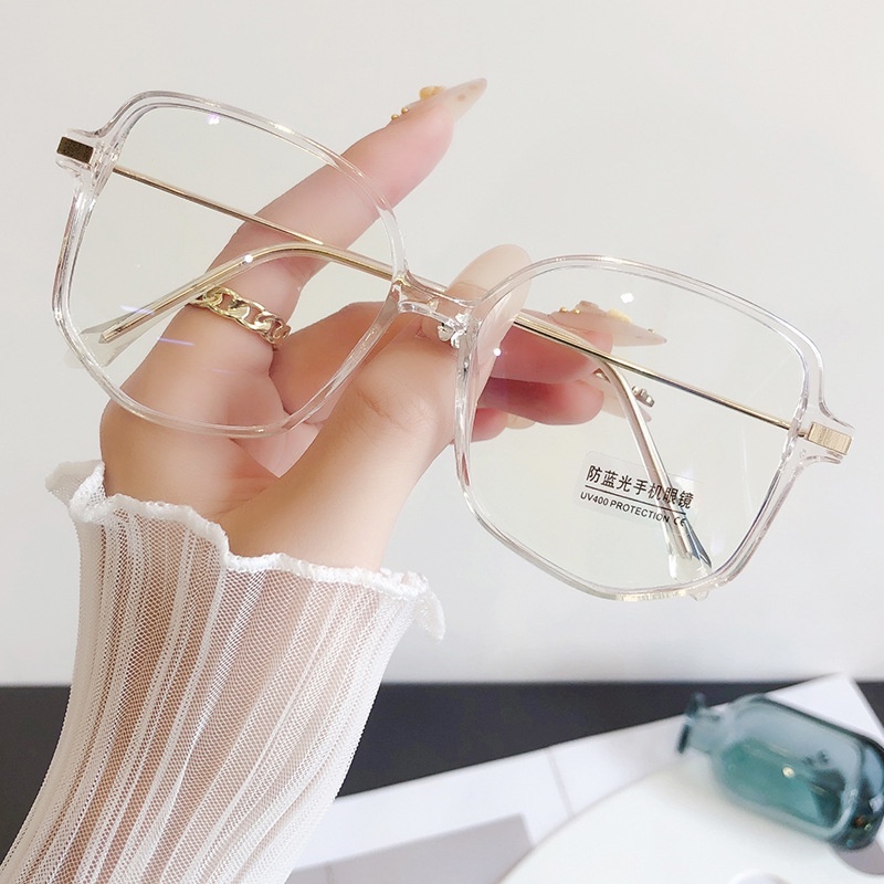 Kính Chống Bức Xạ Mặt Vuông Oversize Chất Liệu Kim Loại Cho Nữ