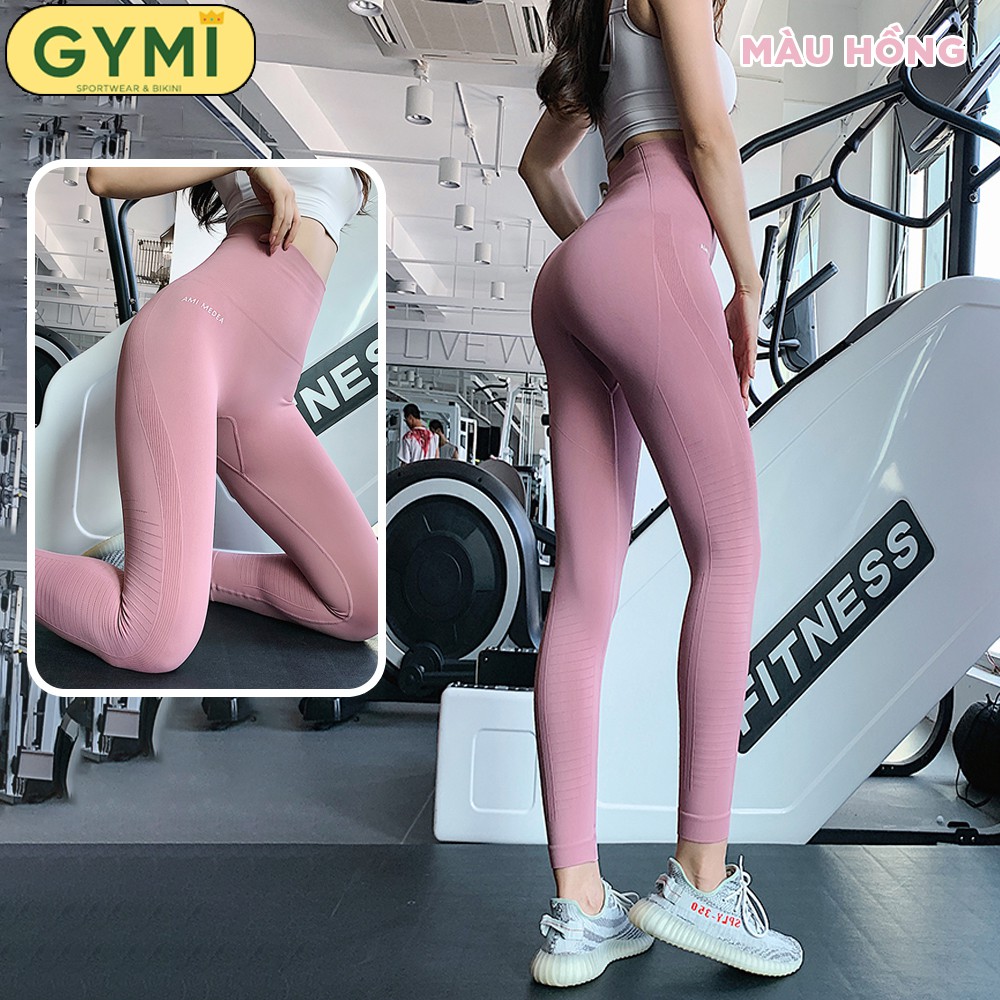 Quần tập gym yoga nữ cạp cao Ami meade GYMI QD19 dáng legging lưng cao 15cm nâng mông co giãn