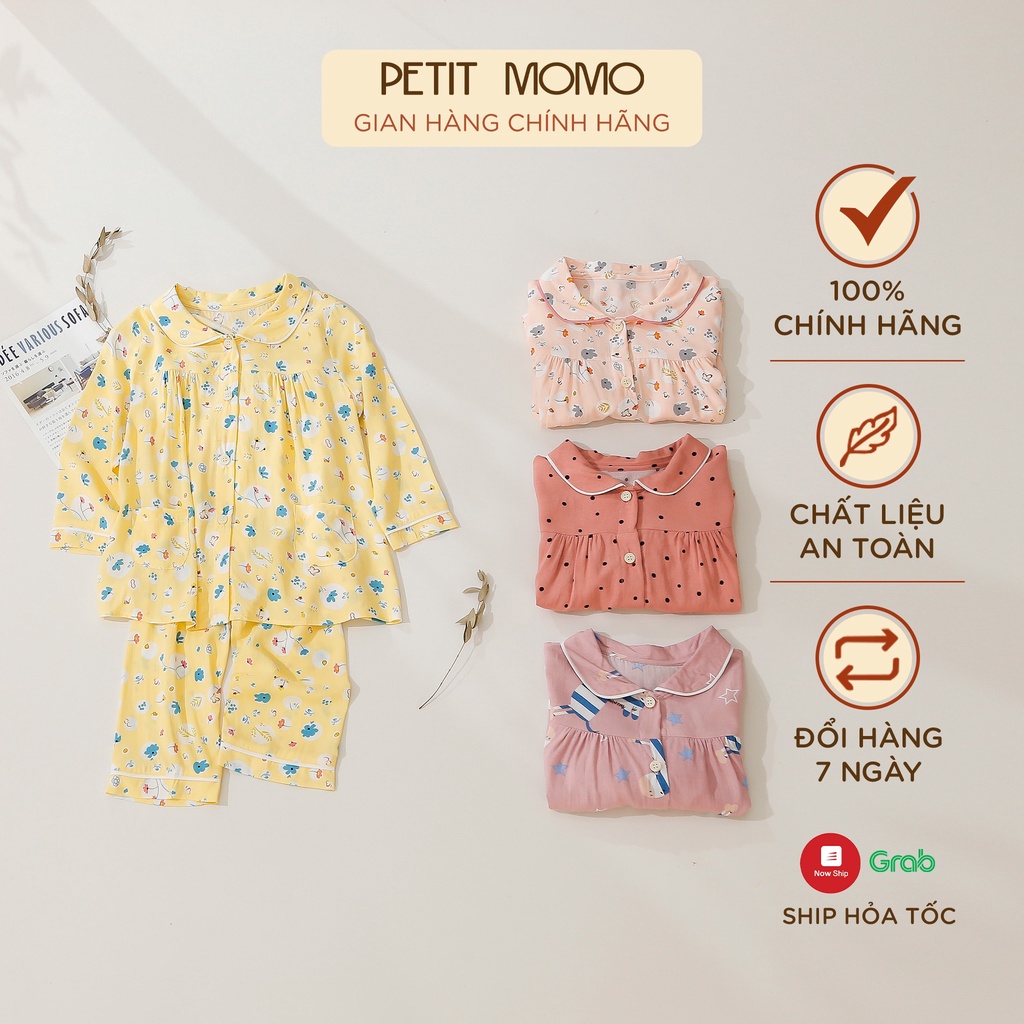 Bộ Đồ Ngủ Dài Tay Pijama Cho Bé Gái PETIT MOMO Chất Vải Lanh Mềm Mại Nhiều Họa Tiết H173