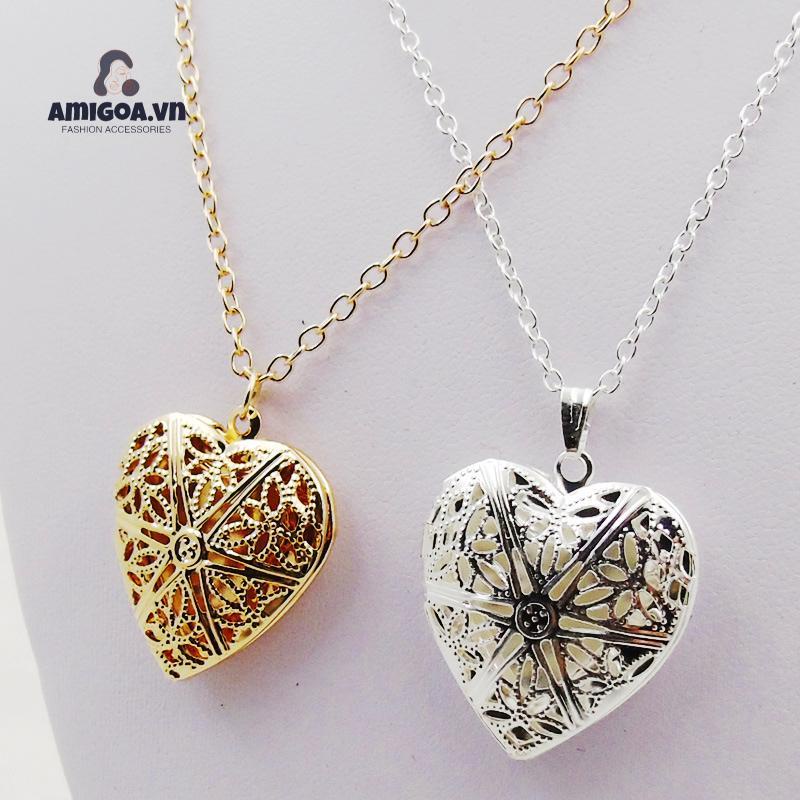 Vòng cổ Dạng Chuỗi Xích Phối Mặt Dây Hình Trái Tim Có Khung Đựng Hình