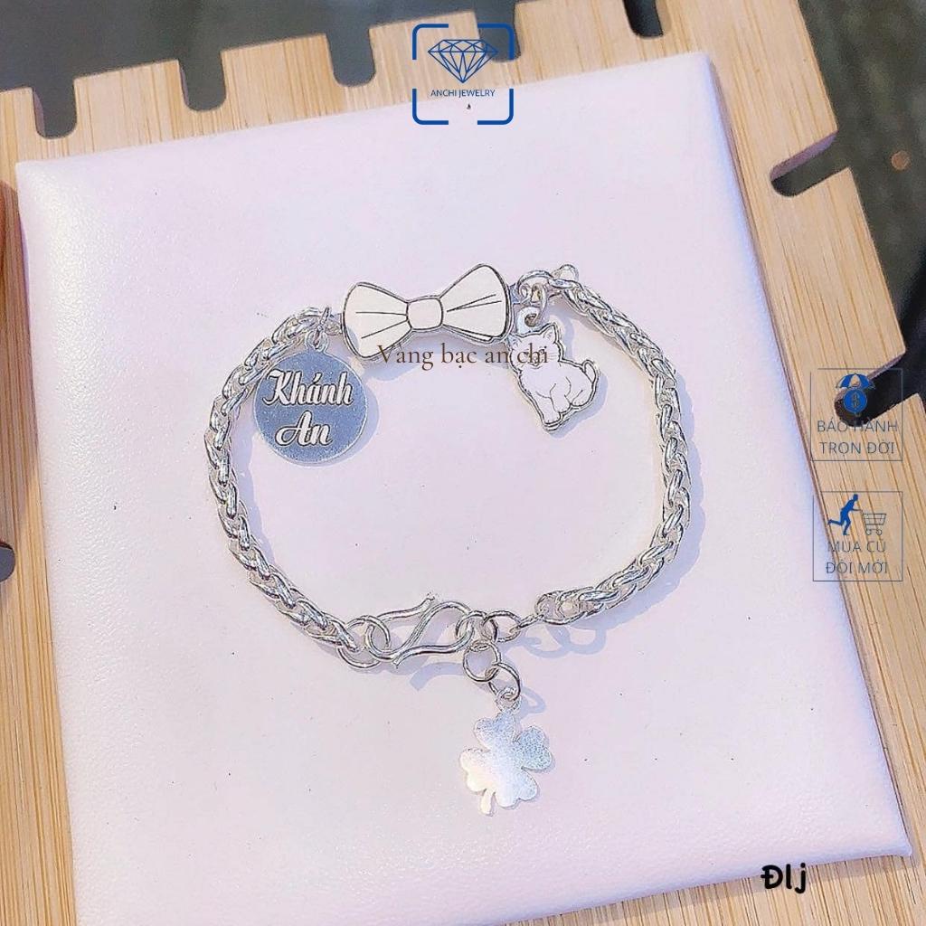 Lắc tay nơ gắn charm 12 con giáp cho bé, chuẩn bạc ta sáng đẹp, Anchi jewelry