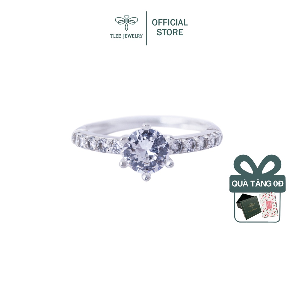 Nhẫn bạc nữ TLEE đính đá sáu chấu viền bằng sang trọng A0124