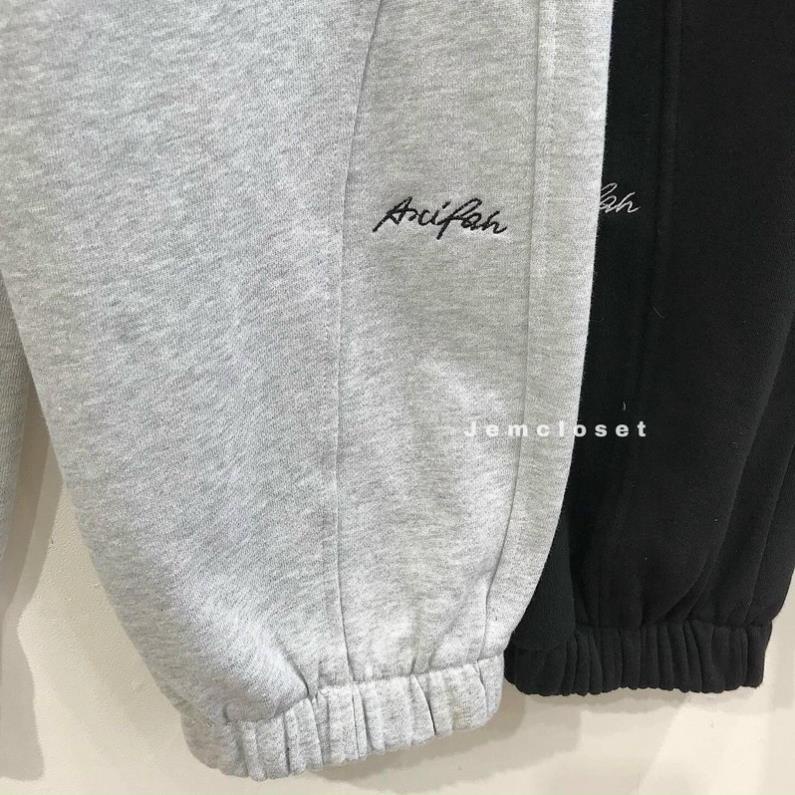 Quần Jocgger Nỉ Bo Chân Thêu Chữ Chất Nỉ Ngoại Dày Đẹp Có Size Unisex Nam Nữ Ulzzang