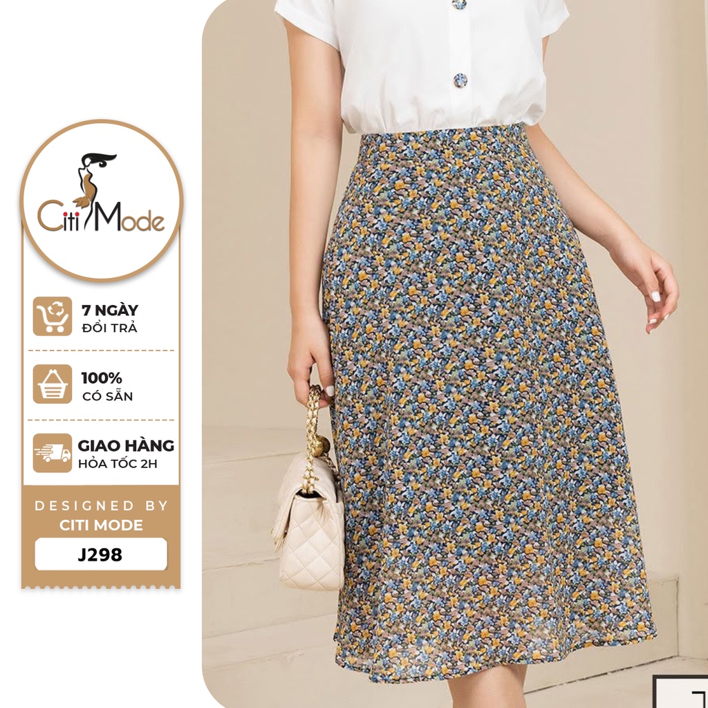 Chân váy công sở CITI MODE FASHION dáng xòe thiết kế nâu hoa nhí J298