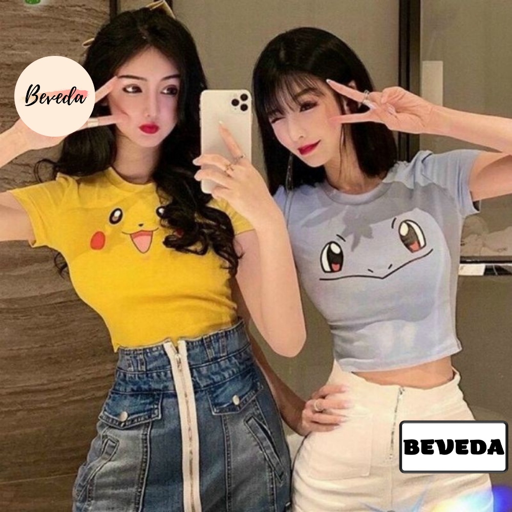 Áo Kiểu Nữ Body Croptop Pikachu Tay Ngắn