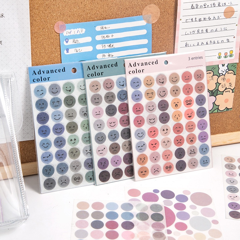 Set 3 sticker tròn emoji cảm xúc nhiều màu sắc dùng để trang trí nhật ký, sổ tay, bullet journal, mood tracker