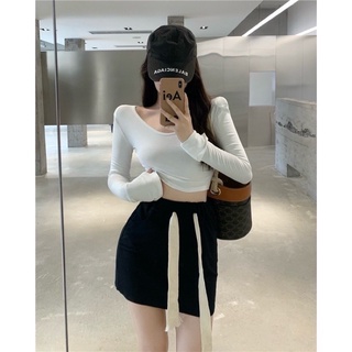 Áo thung tay dài cổ u chất thun gân dày