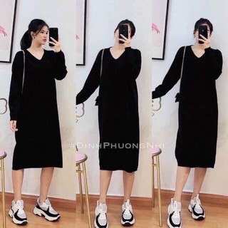 Váy len cổ tim 3 màu dáng suông dành cho nữ